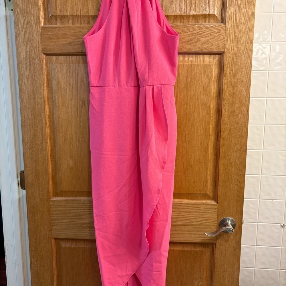 Julia Jordan Knot-Neck Tulip-Hem Midi Dress Bubblegum Pink Women’s Size 6 - Picture 2 of 6